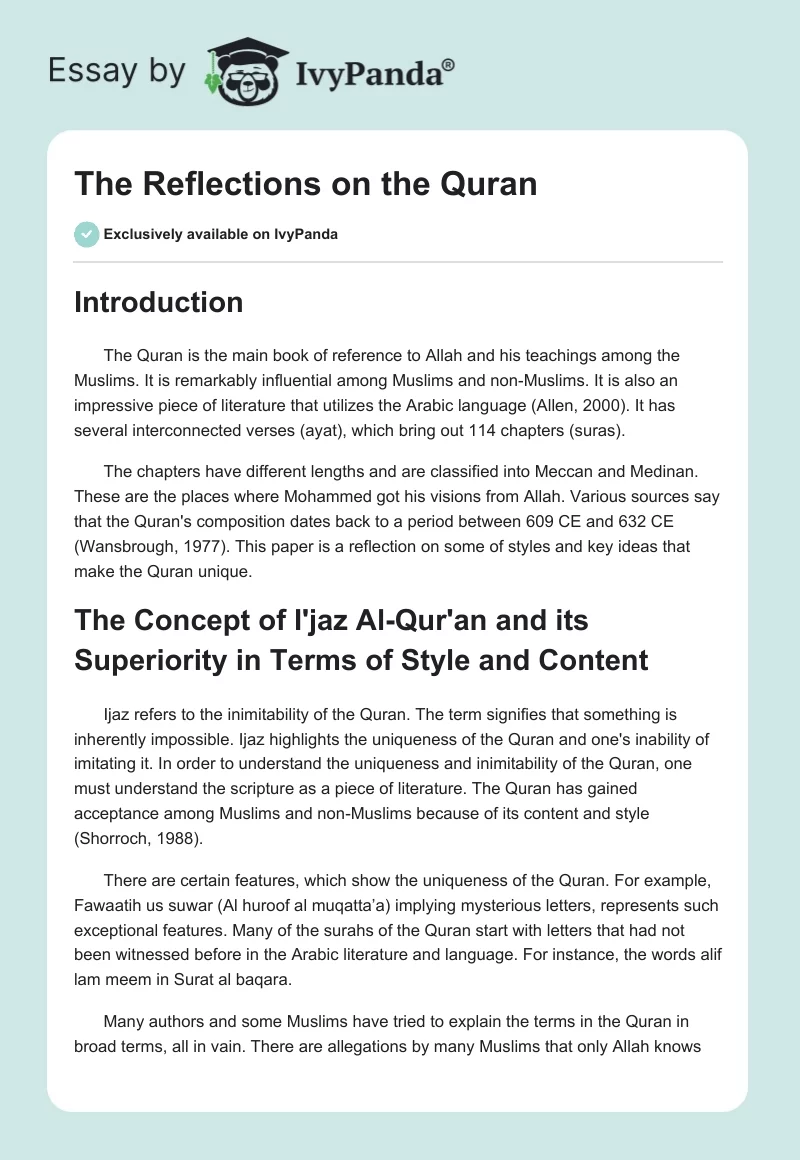 The Reflections on the Quran. Page 1