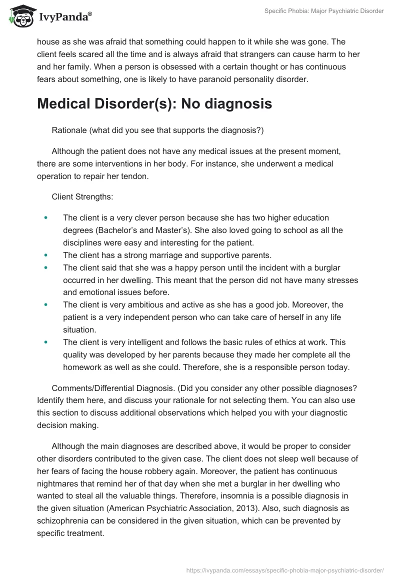 Specific Phobia: Major Psychiatric Disorder. Page 2