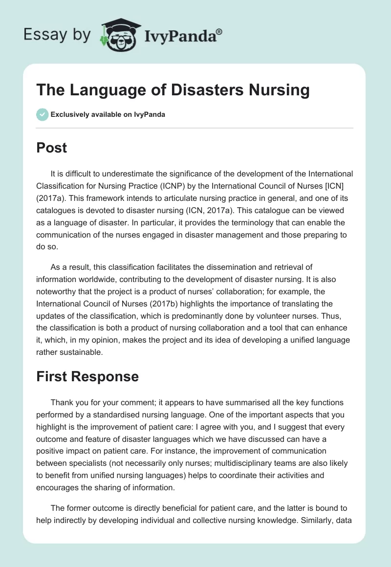 The Language of Disasters Nursing. Page 1