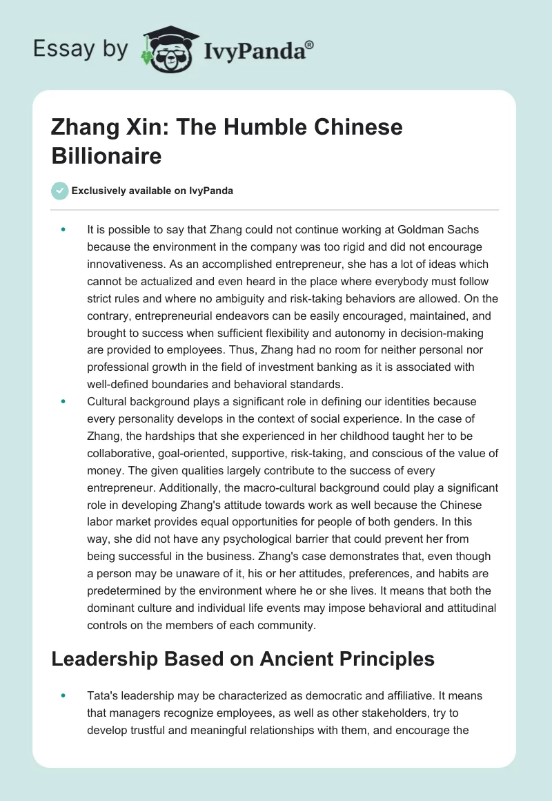 Zhang Xin: The Humble Chinese Billionaire. Page 1