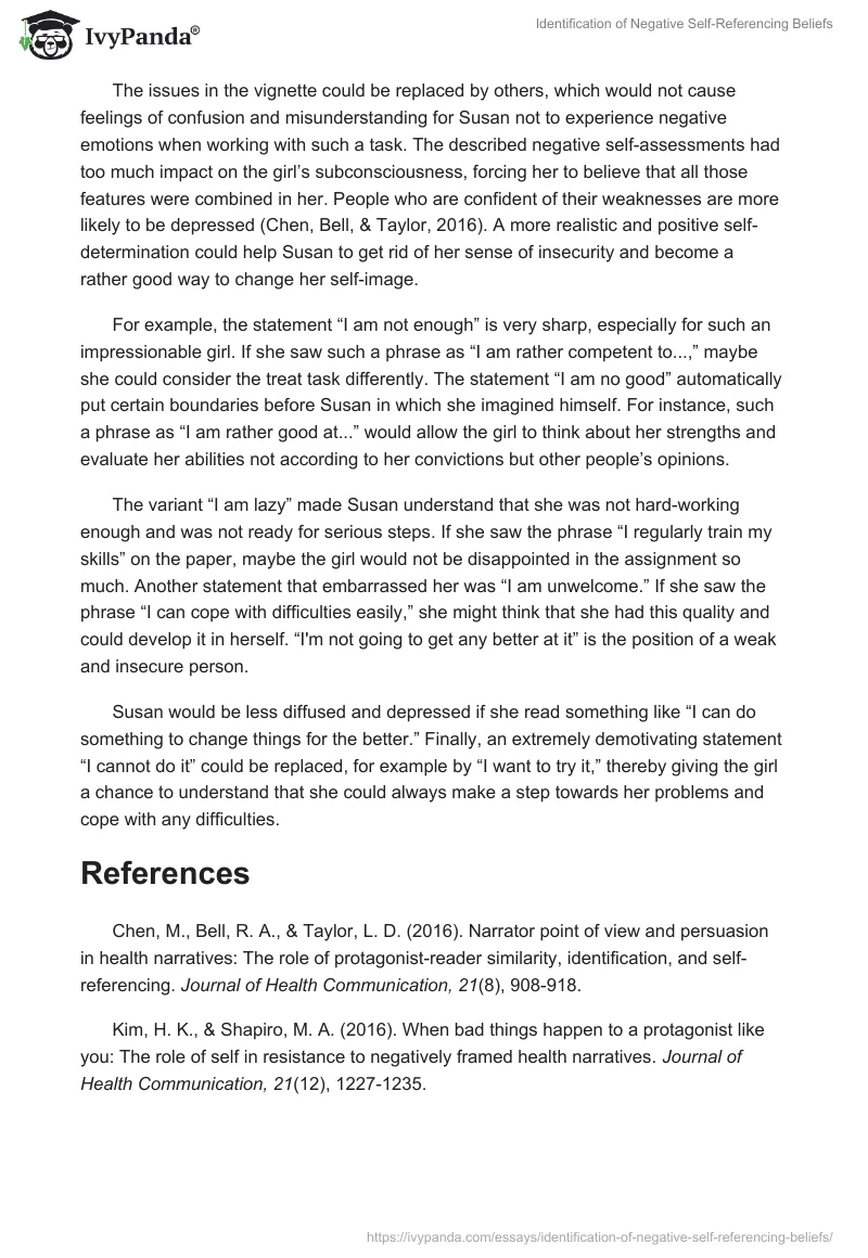 Identification of Negative Self-Referencing Beliefs. Page 2