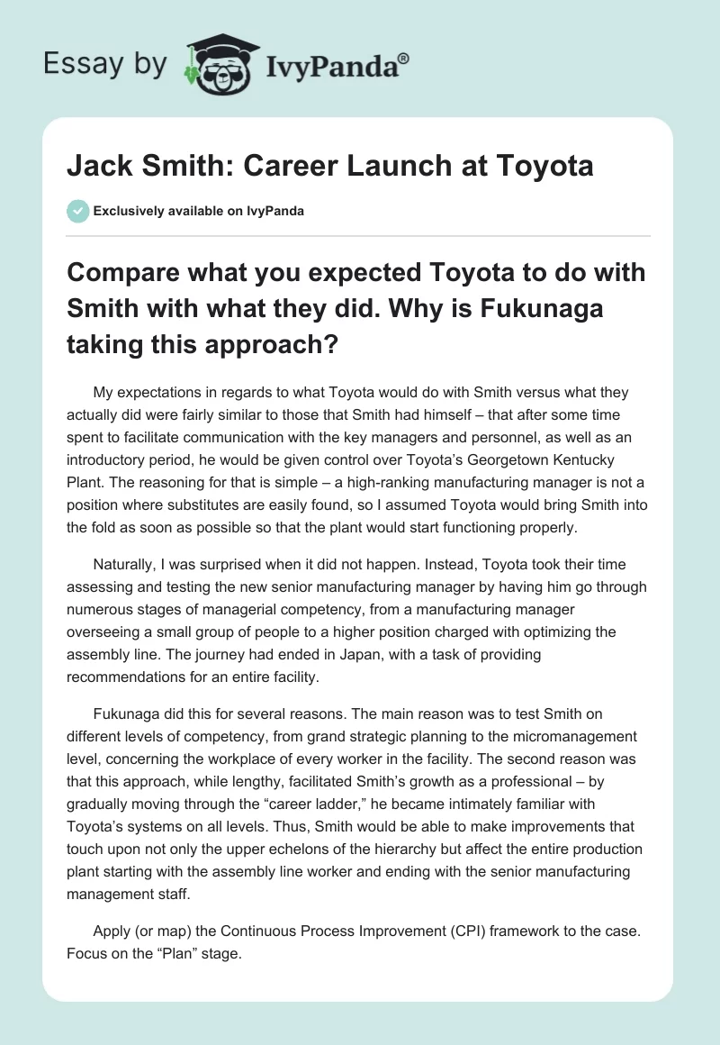Jack Smith: Career Launch at Toyota. Page 1