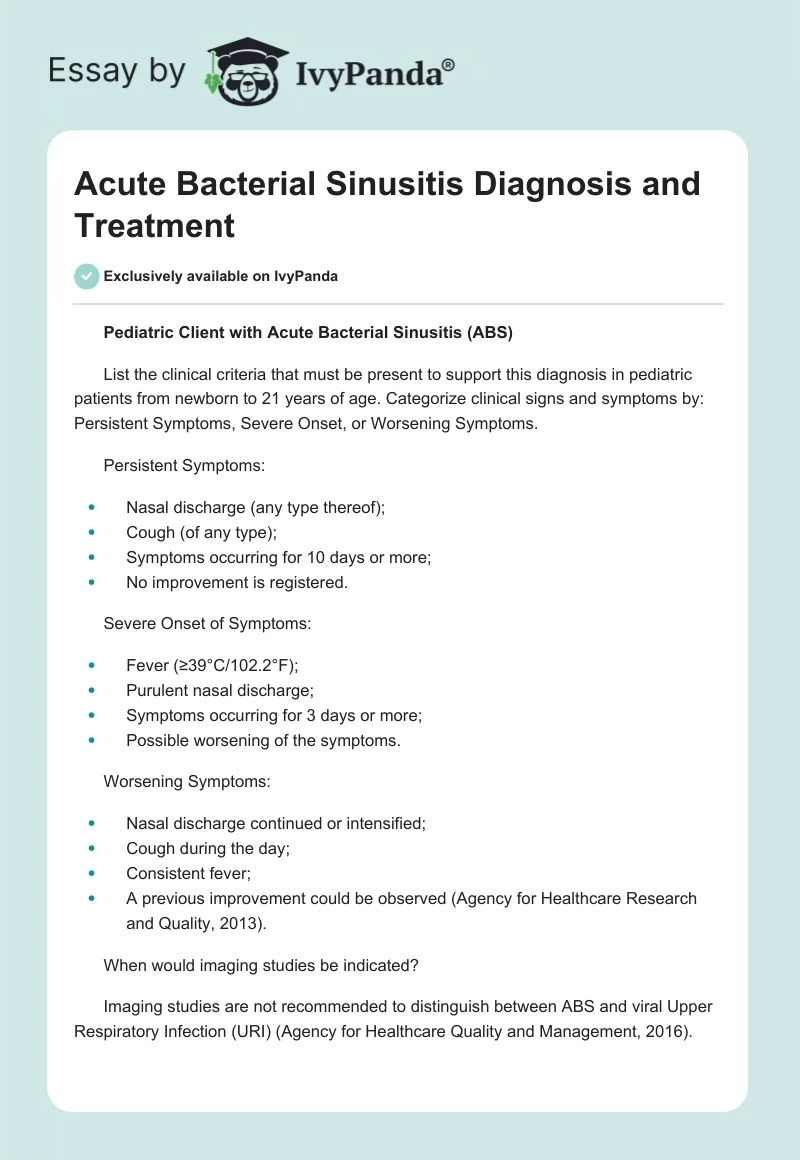 Acute Bacterial Sinusitis Diagnosis and Treatment. Page 1