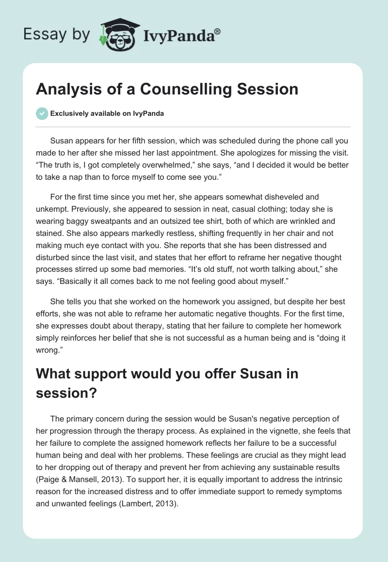Analysis of a Counselling Session. Page 1