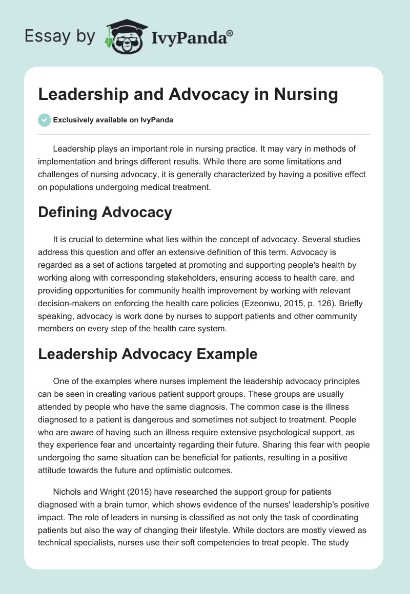 Leadership and Advocacy in Nursing. Page 1