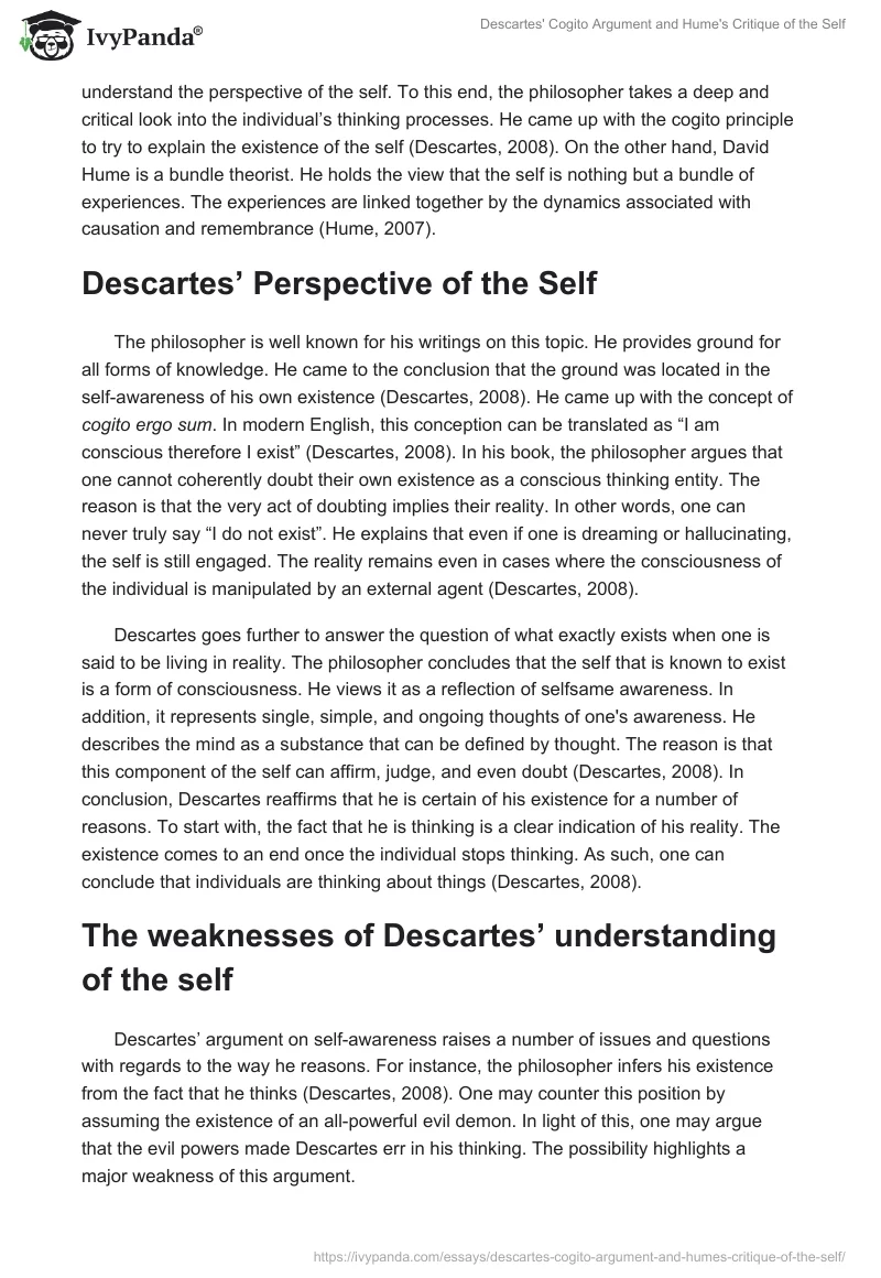 Descartes' Cogito Argument and Hume's Critique of the Self. Page 2