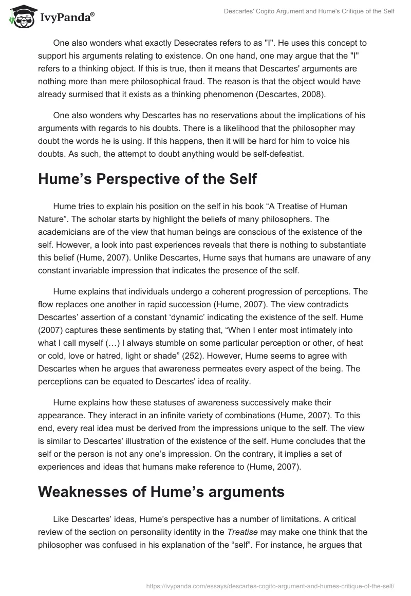 Descartes' Cogito Argument and Hume's Critique of the Self. Page 3