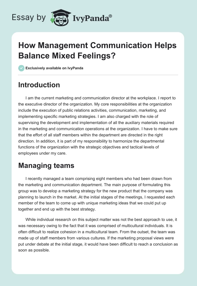 How Management Communication Helps Balance Mixed Feelings?. Page 1