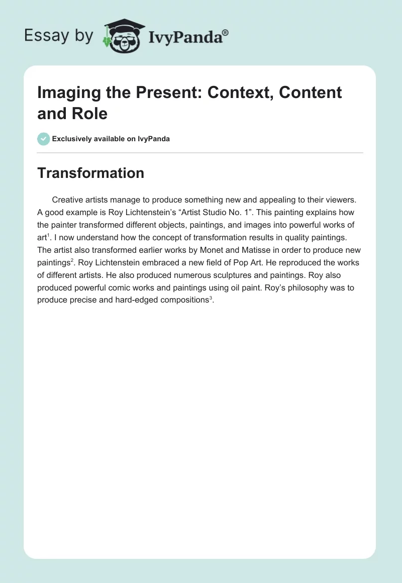 Imaging the Present: Context, Content and Role. Page 1