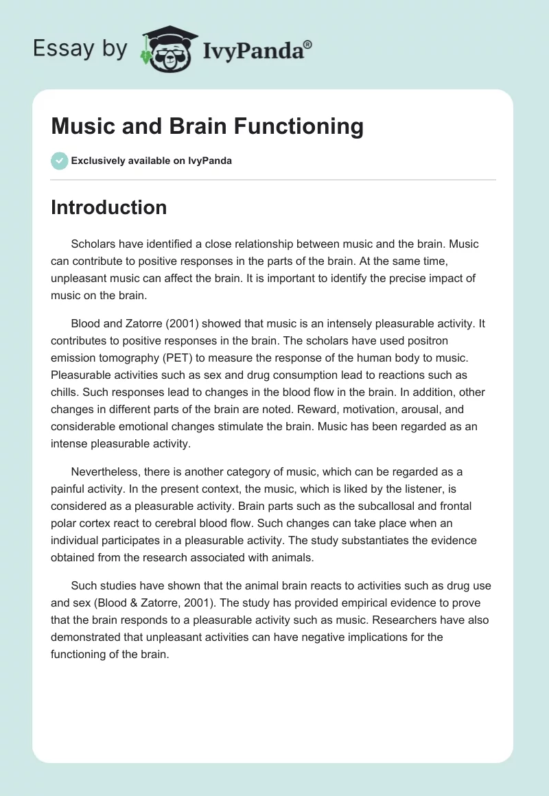 Music and Brain Functioning. Page 1