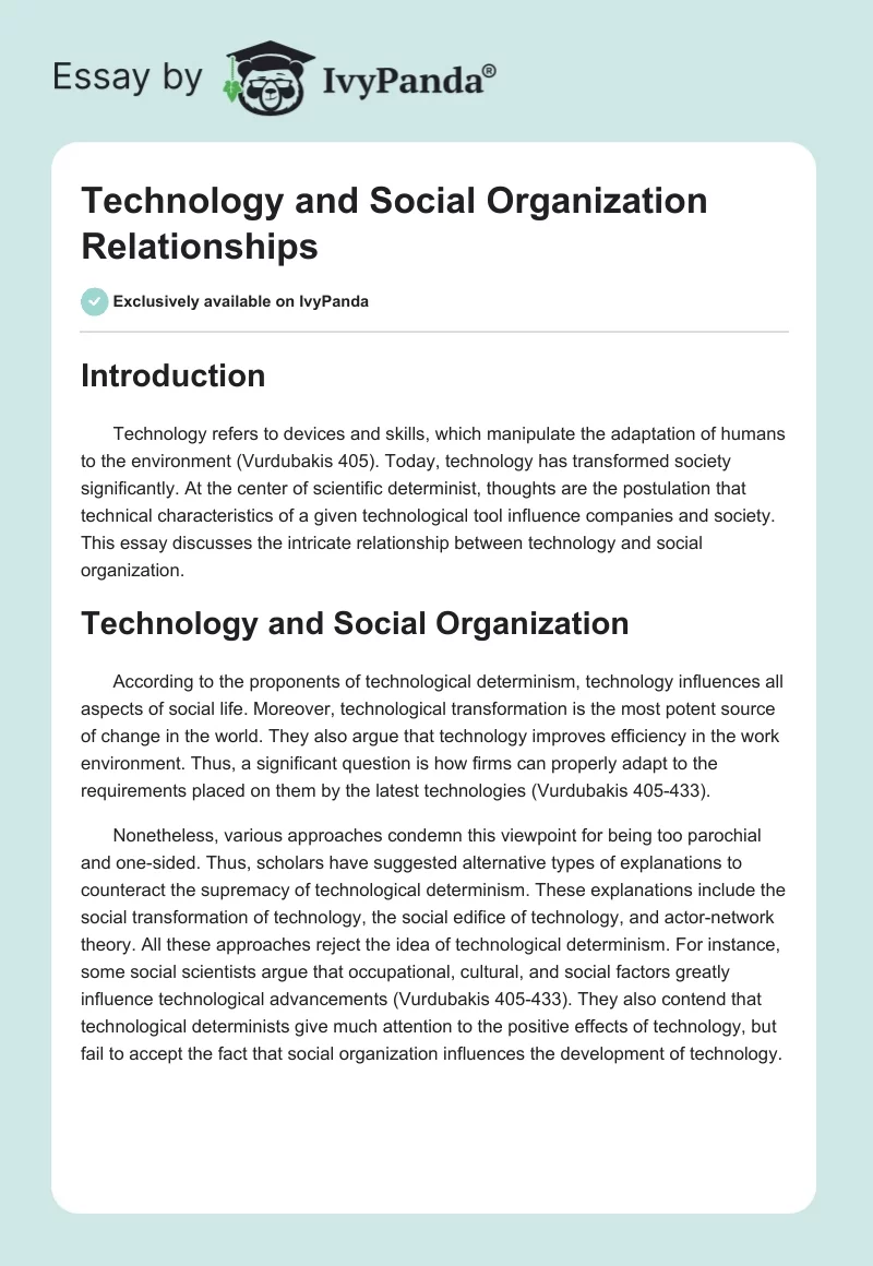 Technology and Social Organization Relationships. Page 1