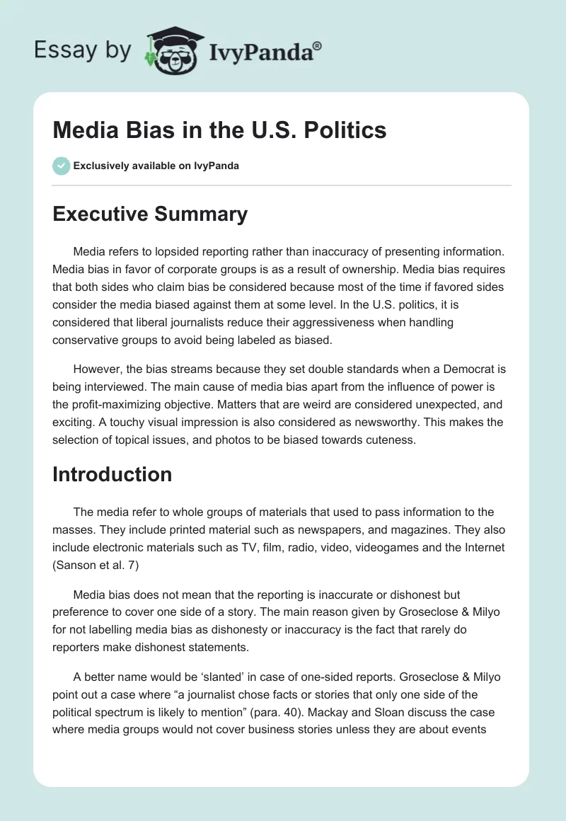 Media Bias in the U.S. Politics. Page 1