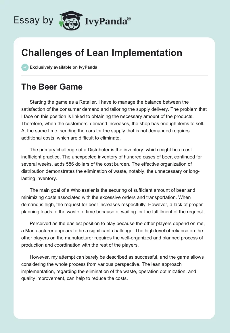 Challenges of Lean Implementation. Page 1