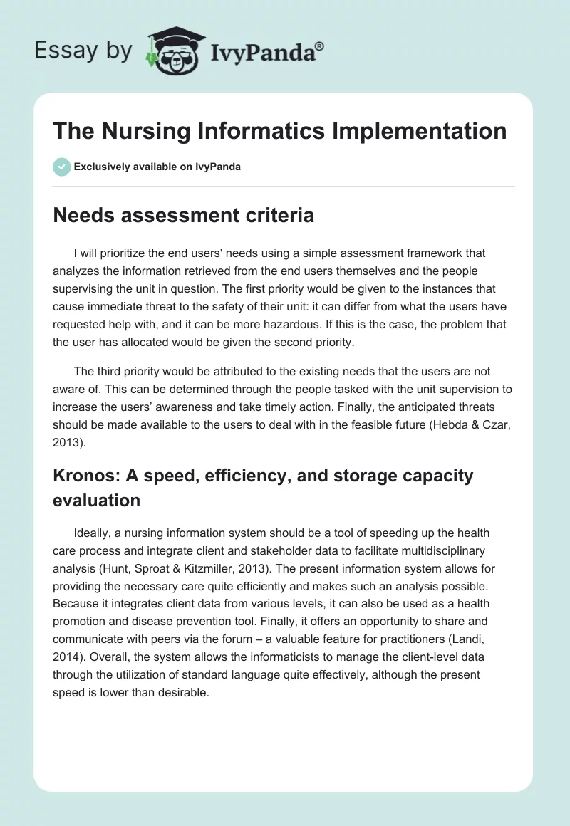 The Nursing Informatics Implementation. Page 1