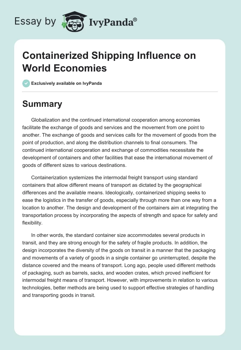 Containerized Shipping Influence on World Economies. Page 1