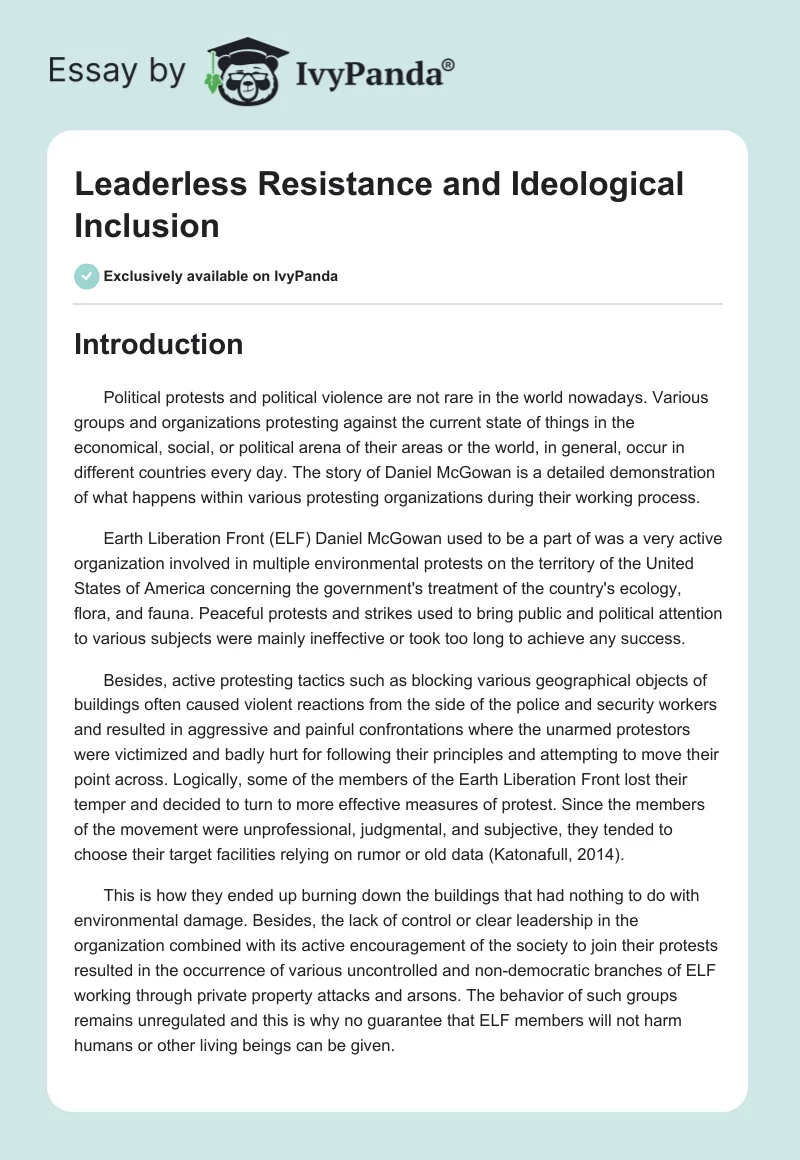 Leaderless Resistance and Ideological Inclusion. Page 1