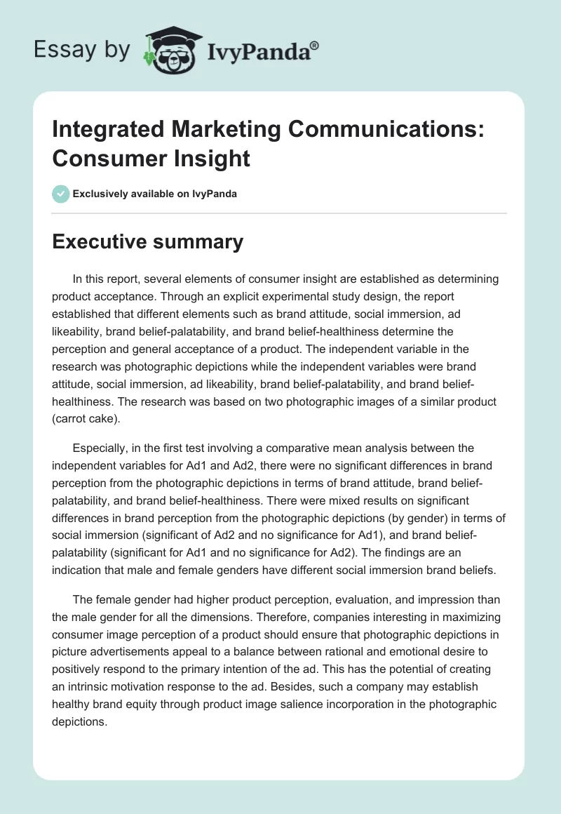 Integrated Marketing Communications: Consumer Insight. Page 1
