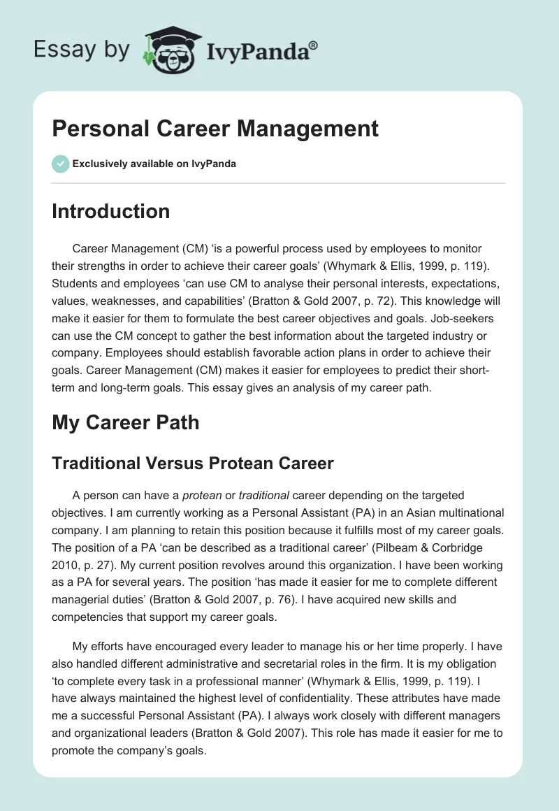 Personal Career Management. Page 1
