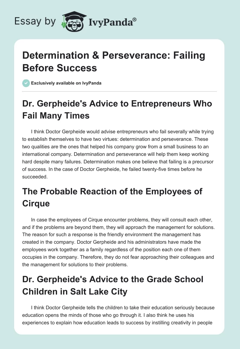Determination & Perseverance: Failing Before Success. Page 1
