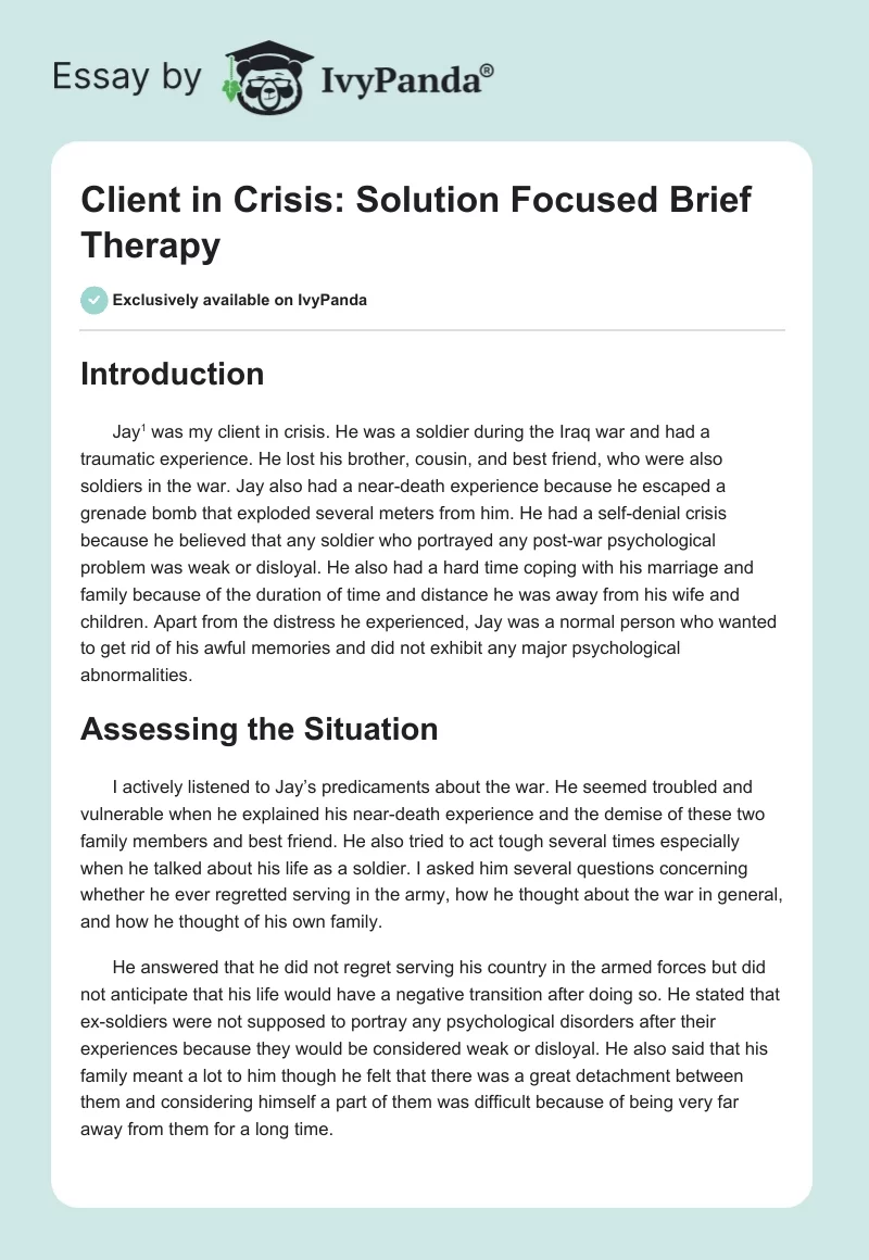 Client in Crisis: Solution Focused Brief Therapy. Page 1