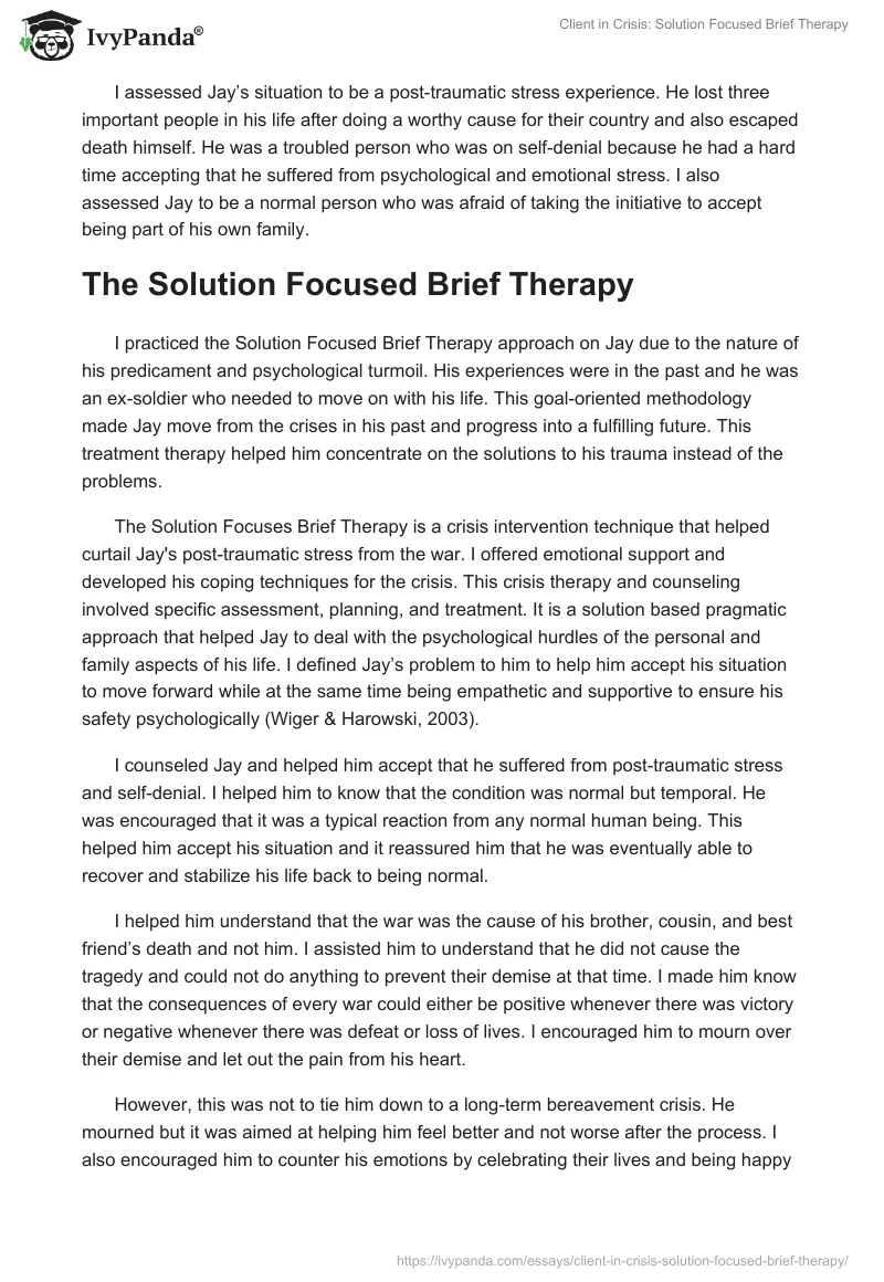 Client in Crisis: Solution Focused Brief Therapy. Page 2