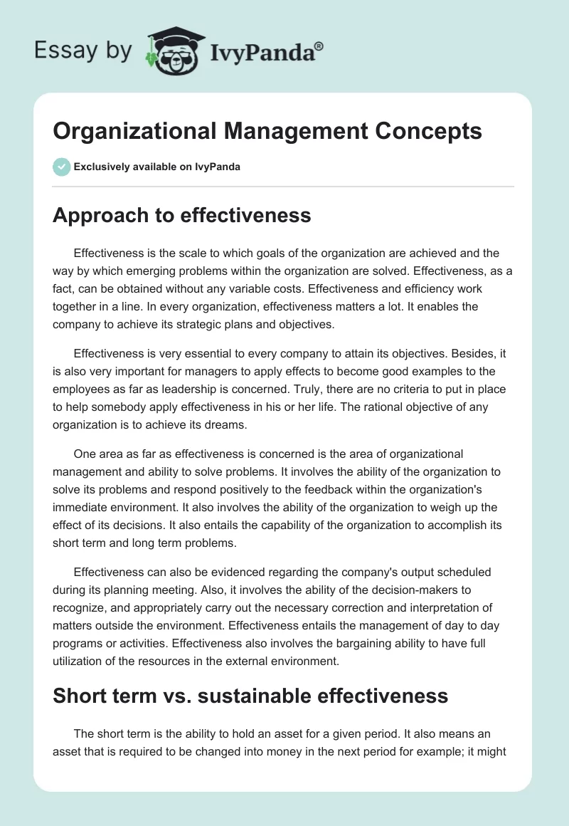Organizational Management Concepts. Page 1
