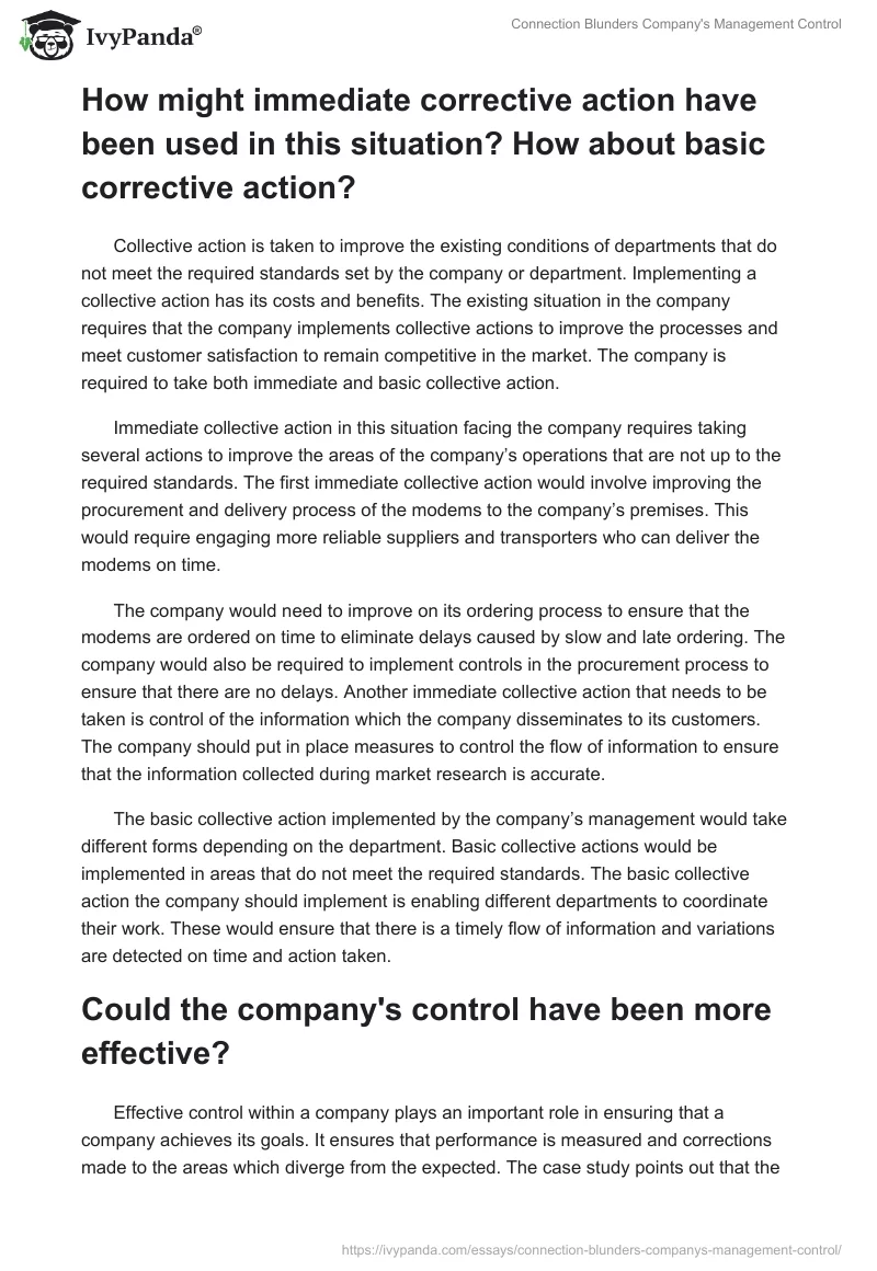 Connection Blunders Company's Management Control. Page 2