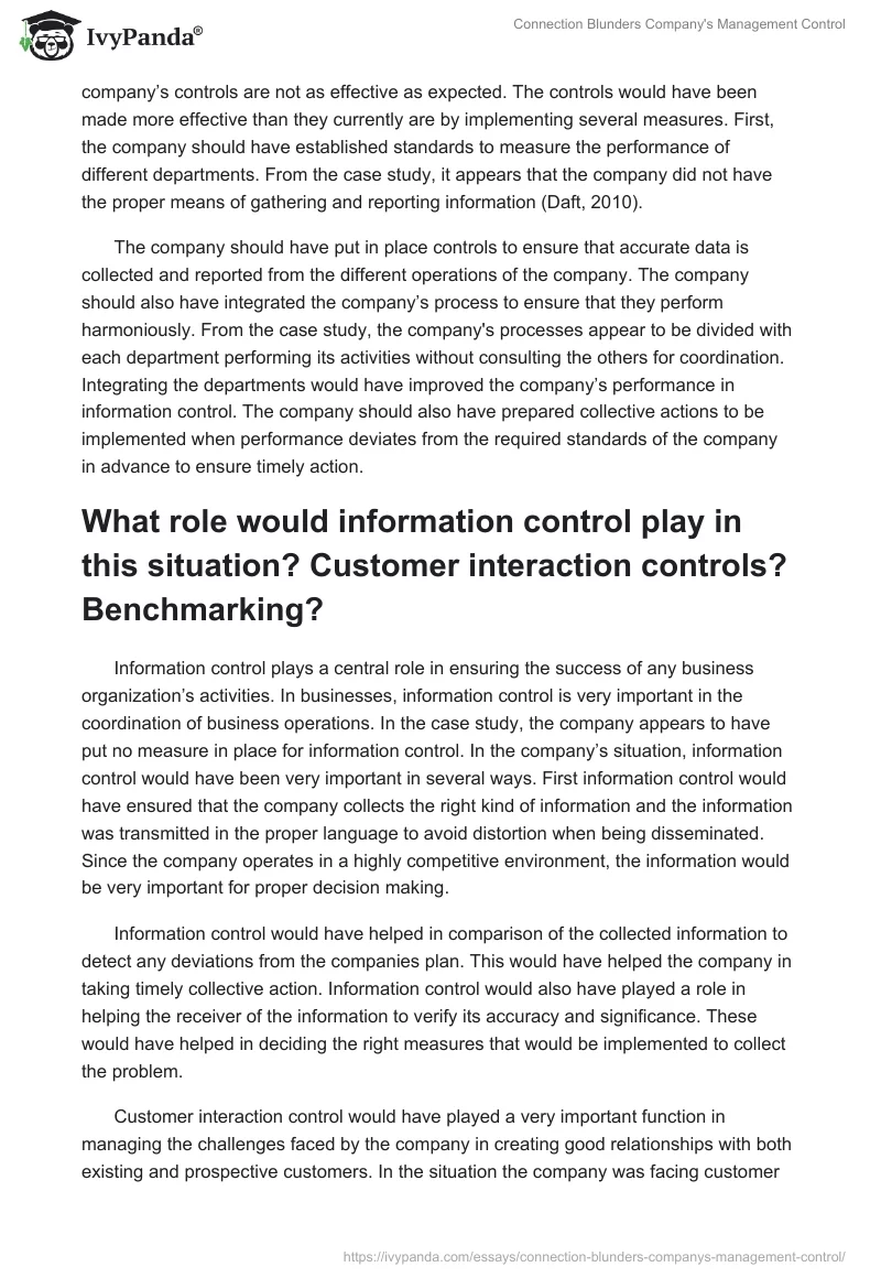 Connection Blunders Company's Management Control. Page 3