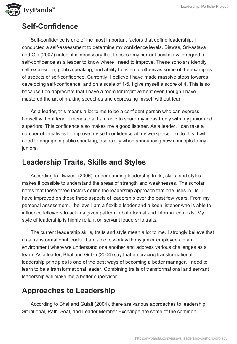 Leadership: Portfolio Project. Page 2