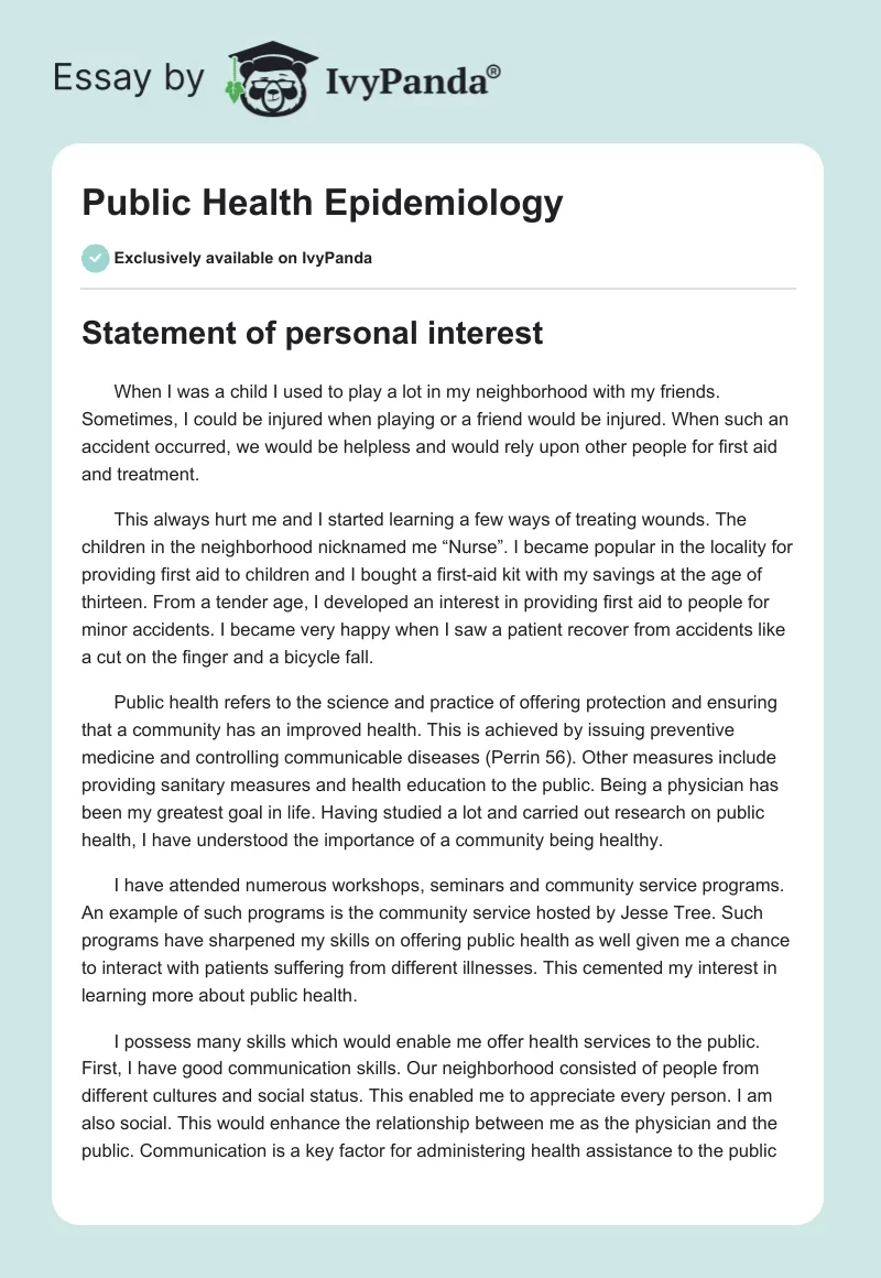 Public Health Epidemiology. Page 1