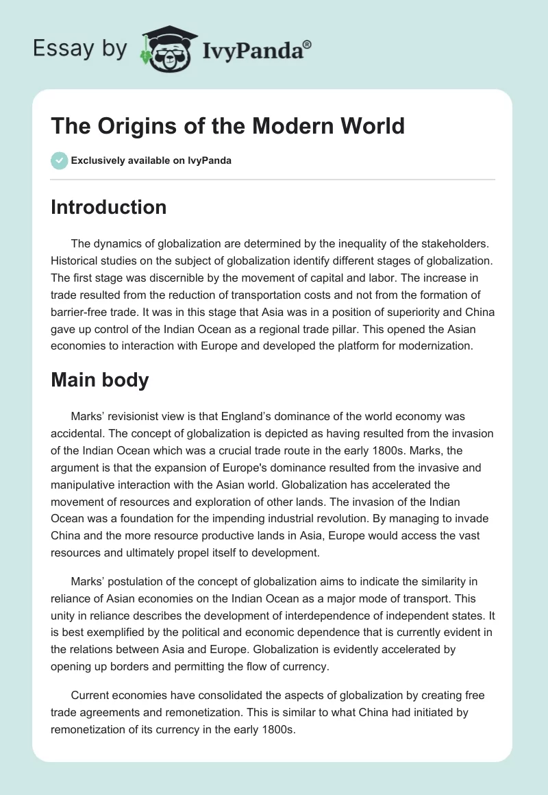 The Origins of the Modern World. Page 1