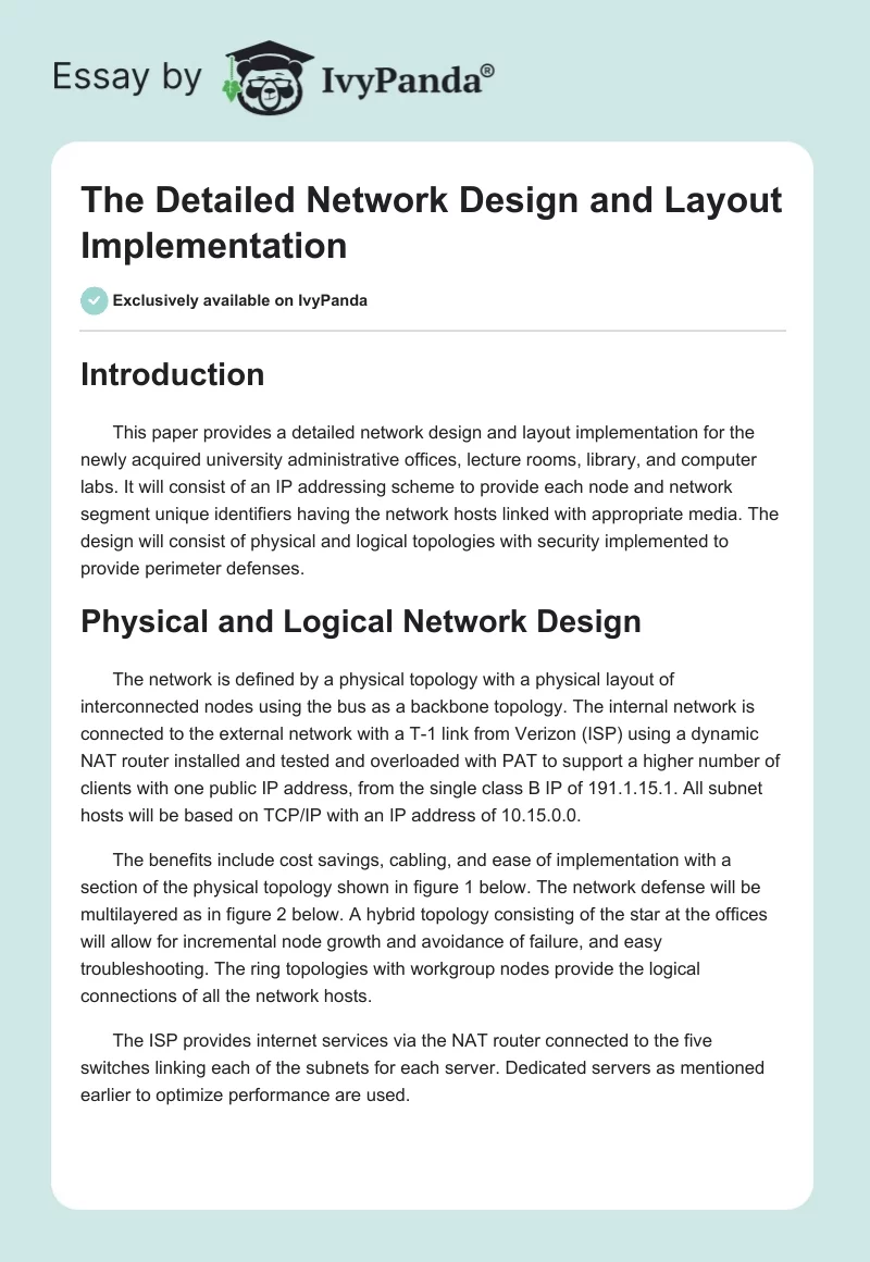 The Detailed Network Design and Layout Implementation. Page 1