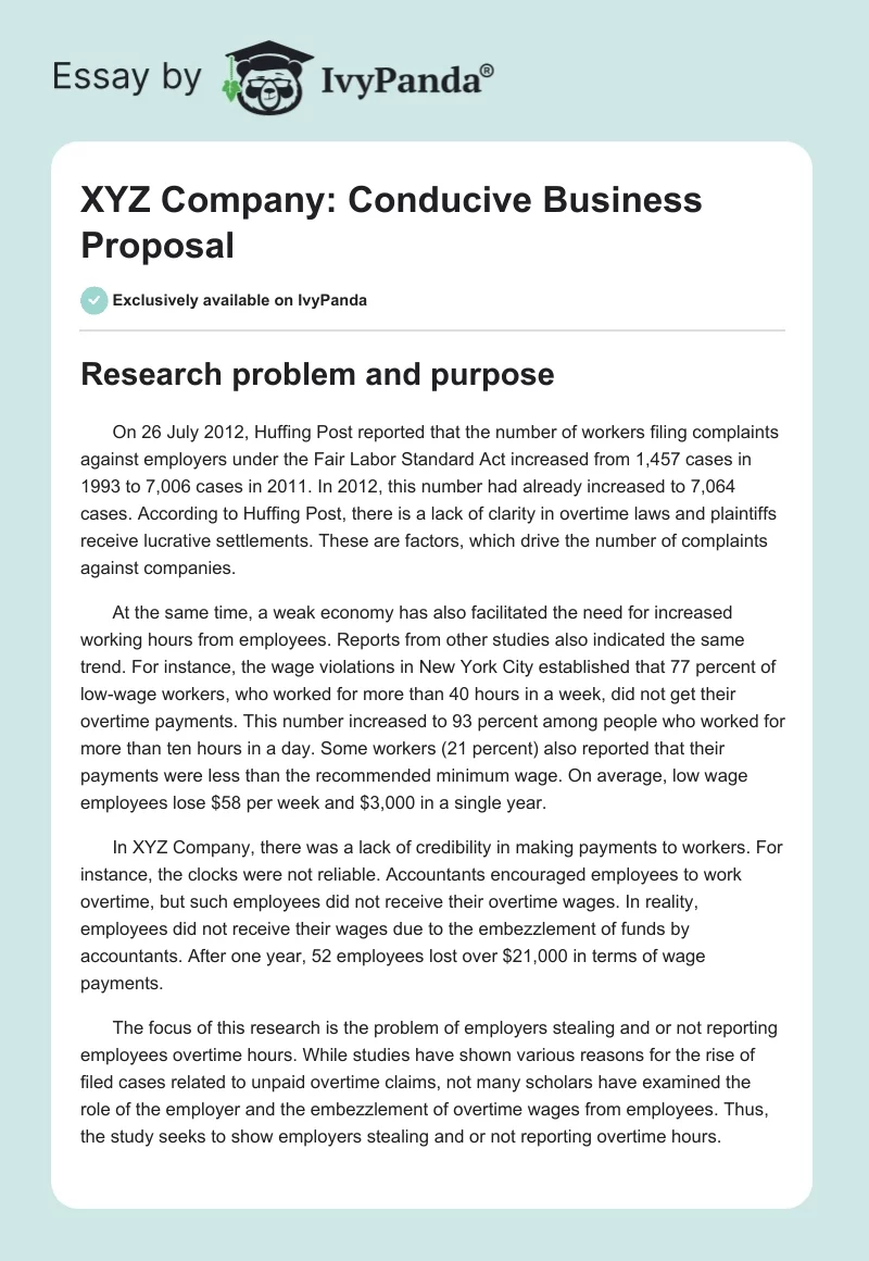 XYZ Company: Conducive Business Proposal. Page 1