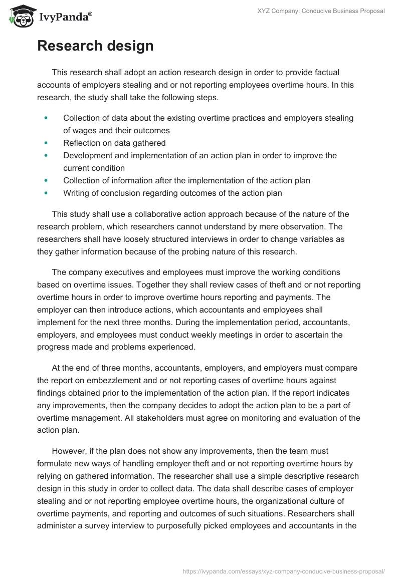 XYZ Company: Conducive Business Proposal. Page 3