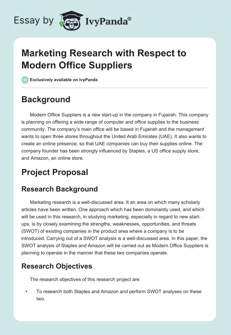 Marketing Research with Respect to Modern Office Suppliers. Page 1
