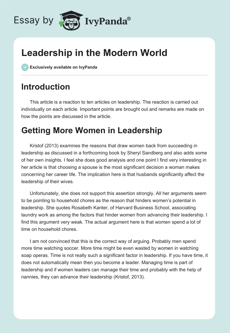 Leadership in the Modern World. Page 1