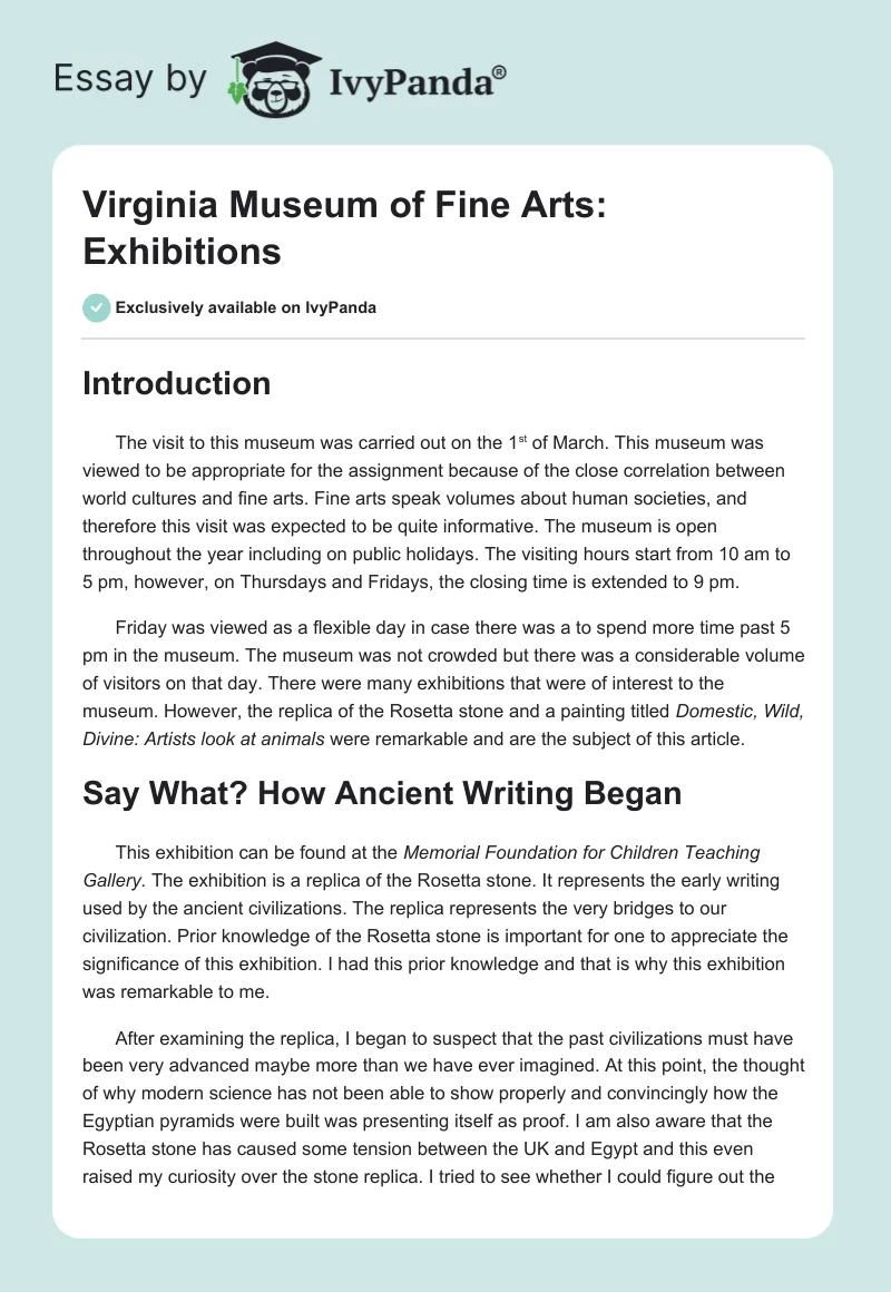 Virginia Museum of Fine Arts: Exhibitions. Page 1