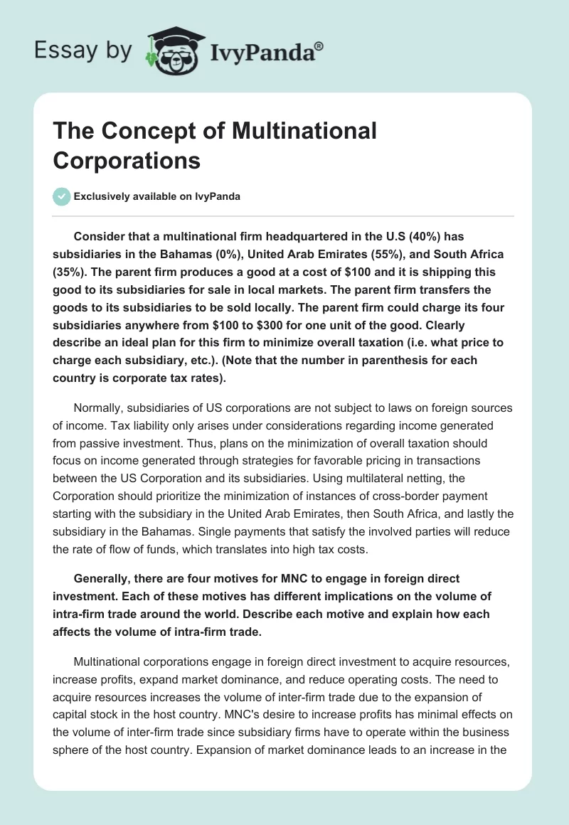 The Concept of Multinational Corporations. Page 1