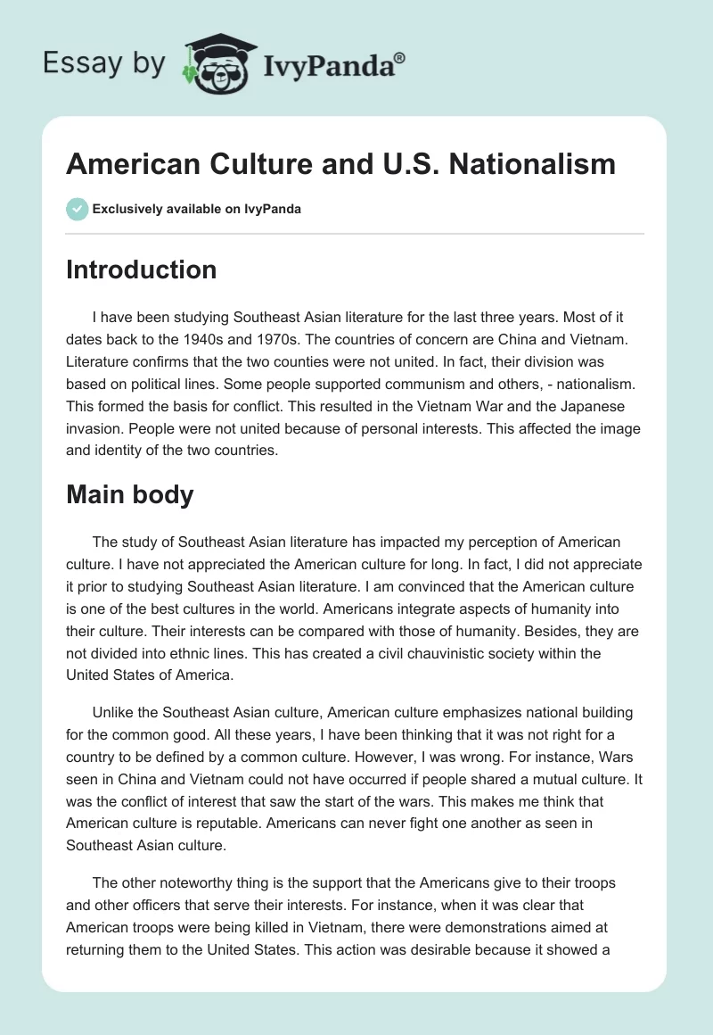 American Culture and U.S. Nationalism. Page 1