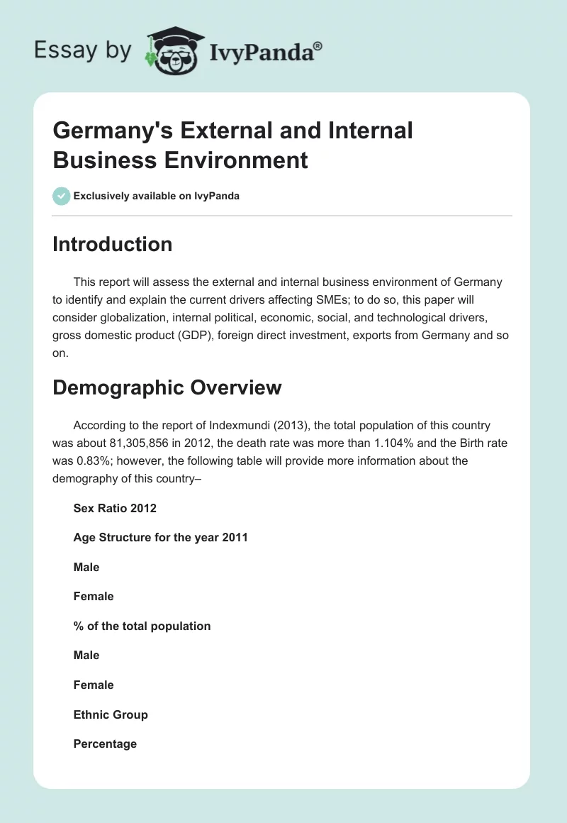 Germany's External and Internal Business Environment. Page 1