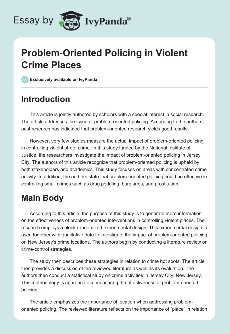 Problem‐Oriented Policing in Violent Crime Places. Page 1