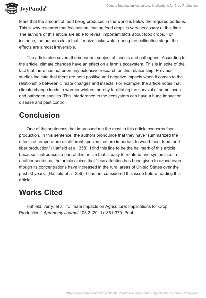 Climate Impacts on Agriculture: Implications for Crop Production. Page 2