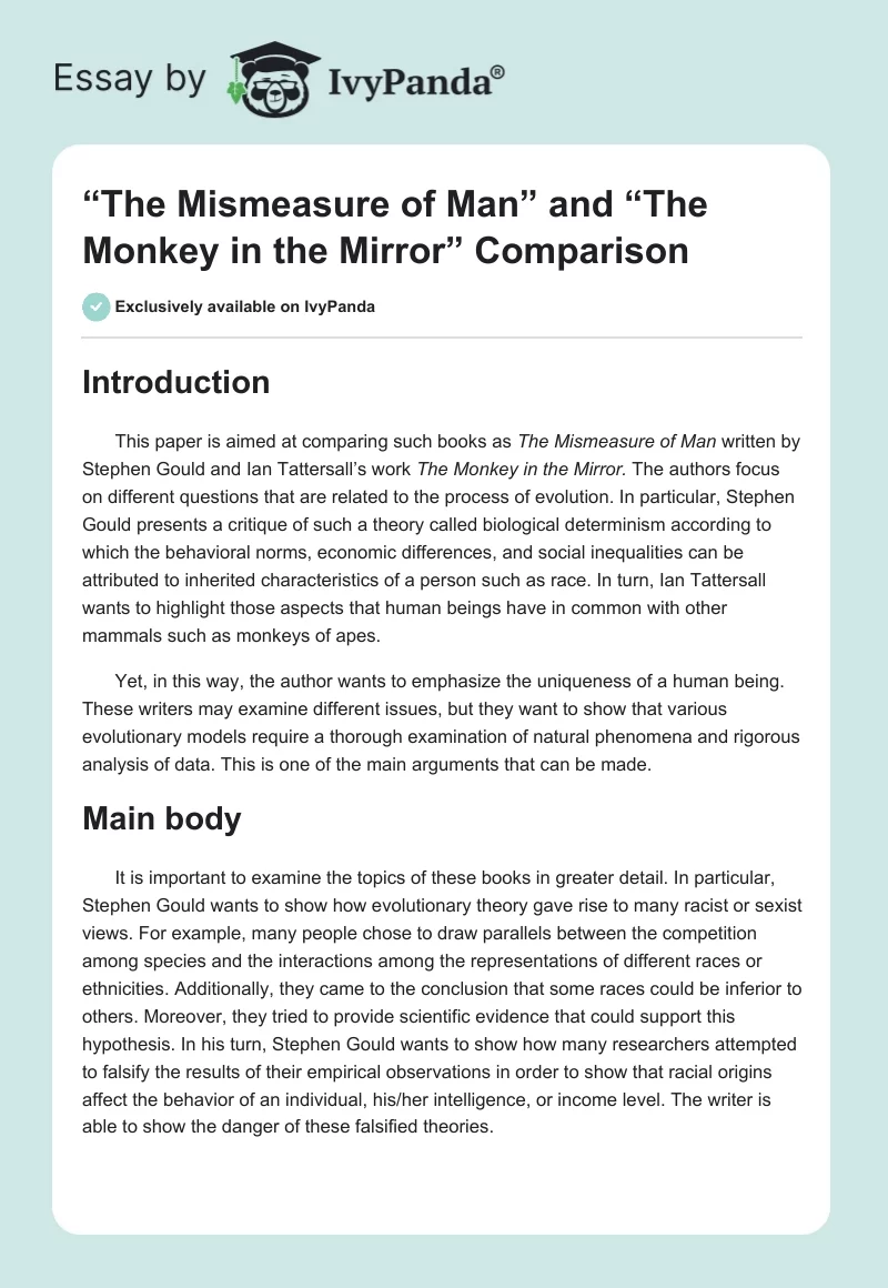 “The Mismeasure of Man” and “The Monkey in the Mirror” Comparison. Page 1