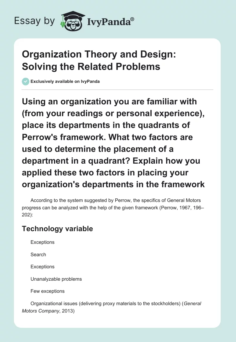 Organization Theory and Design: Solving the Related Problems. Page 1