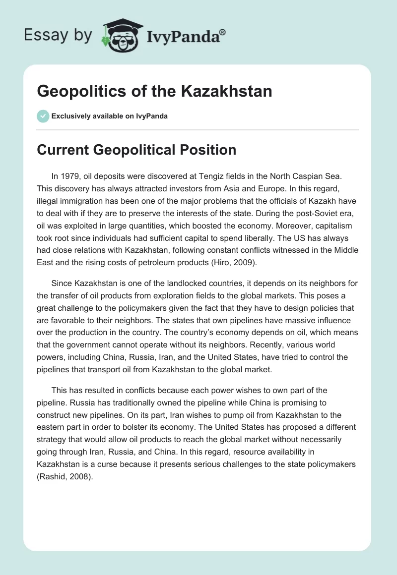 Geopolitics of the Kazakhstan. Page 1