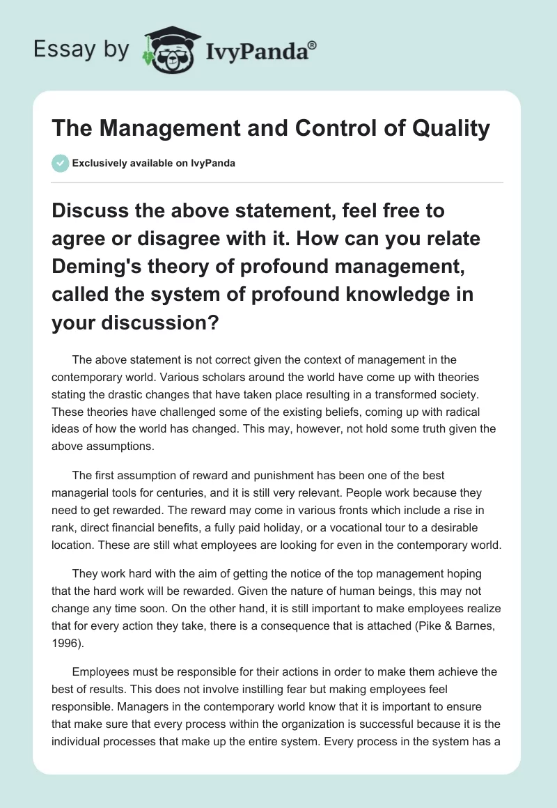 The Management and Control of Quality. Page 1