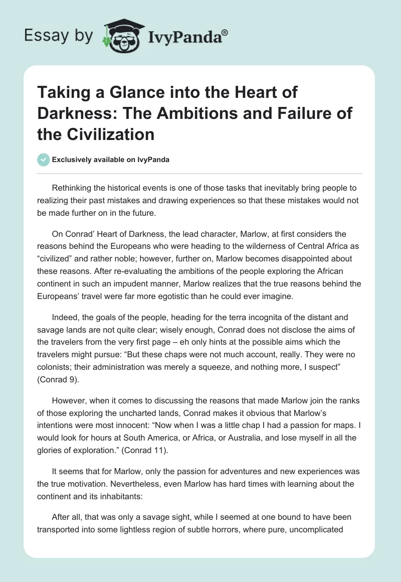 Taking a Glance Into the Heart of Darkness: The Ambitions and Failure of the Civilization. Page 1