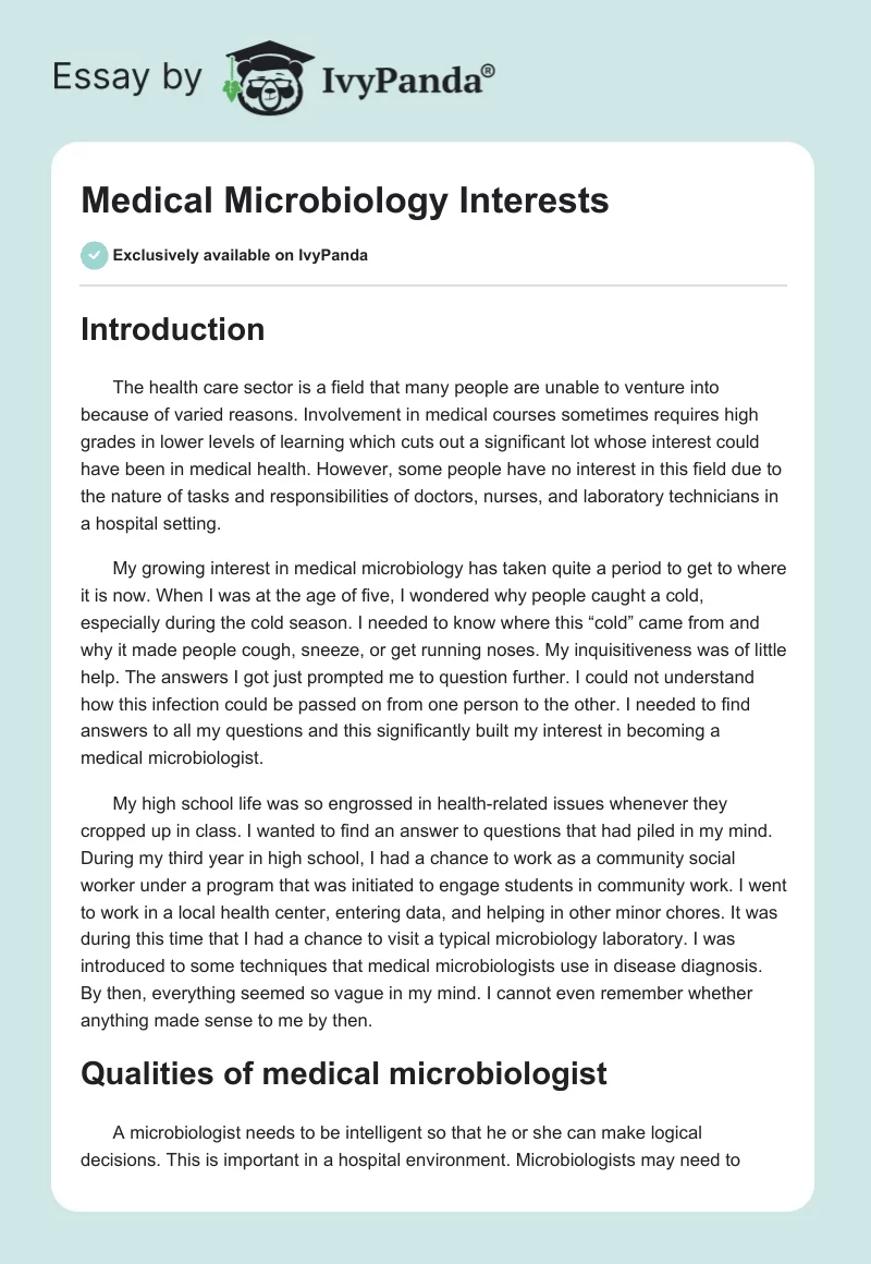 Medical Microbiology Interests. Page 1