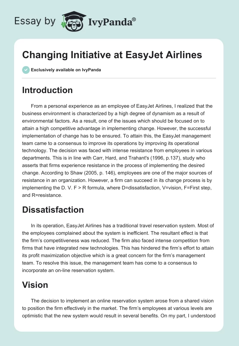 Changing Initiative at EasyJet Airlines. Page 1