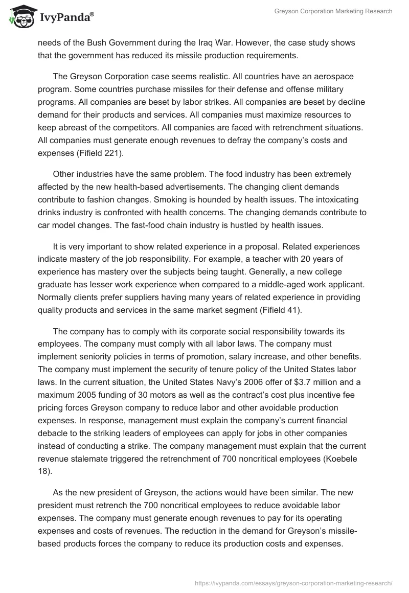 Greyson Corporation Marketing Research. Page 2